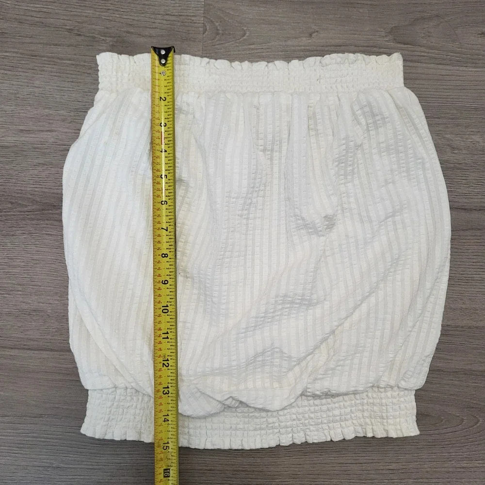 Anthropologie‎ White Seersucker Smocked Tube Top Strapless XS Cotton Summer Boho